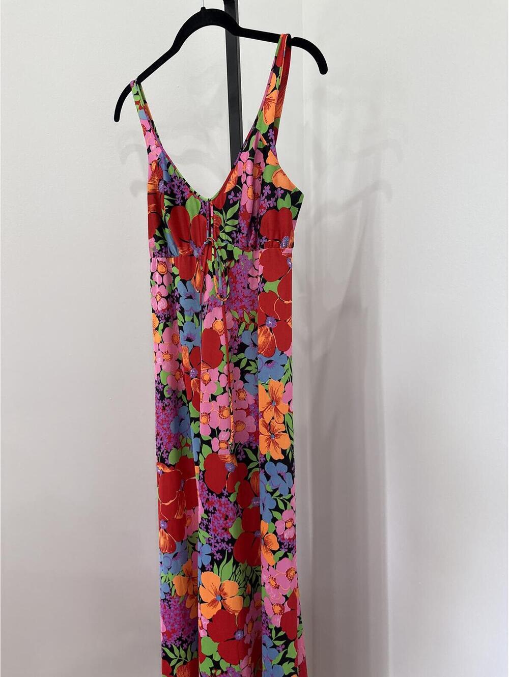 Floral Print Sleeveless Maxi Dress Handmade 70s Bright Funky Dress - Picture 3 of 8